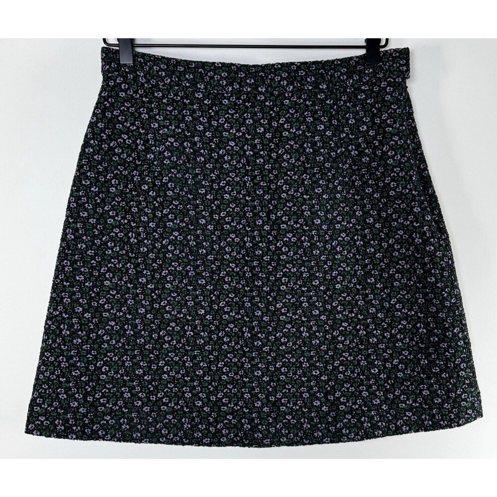 Brora A Line Skirt 12 Black Green Purple Ditzy Floral Textured Made in England‎